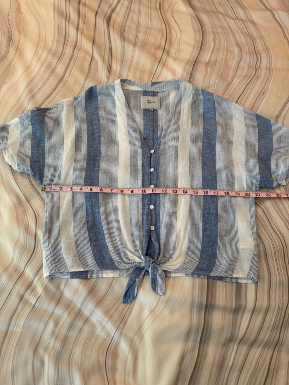 Rails Thea Striped Tie Front Top Linen Blend Blue Nevis Stripe Print Size XS - Picture 11 of 14